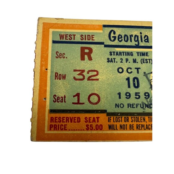1959 Georgia Tech vs Tennessee Football Ticket Stub Shields-Watkins Field Oct 10 - Picture 6 of 7